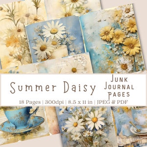 Daisy Junk Journal Pages, Junk Journal Pages, Floral Junk Journal Pages, Scrapbooking Pages, Journal Pages, Vintage Junk Journal