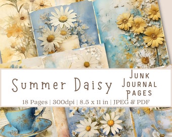 Daisy Junk Journal Pages, Junk Journal Pages, Floral Junk Journal Pages, Scrapbooking Pages, Journal Pages, Vintage Junk Journal