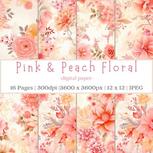 Floral Digital Paper, Digital Paper Pack, Commercial Use, Digital Paper, Floral Digital Paper Pack, Scrapbooking Paper, Pink Floral Paper
