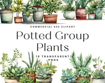 Imágenes prediseñadas de plantas en maceta, plantas agrupadas, imágenes prediseñadas de plantas, PNG de plantas en acuarela, paquete de imágenes prediseñadas de plantas, imágenes prediseñadas comerciales, imágenes prediseñadas de suculentas