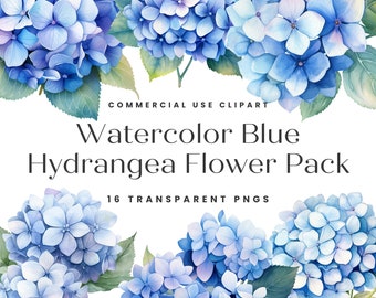 Blue Hydrangea Clipart, Watercolor Clipart, Invitation Clipart, Floral Clipart, Clipart for Commercial Use, Hydrangea Clipart, Floral PNG