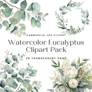 Clipart di eucalipto, bundle di clipart di eucalipto acquerello, clipart di invito, clipart verde, clipart di corona di confine di eucalipto, verde