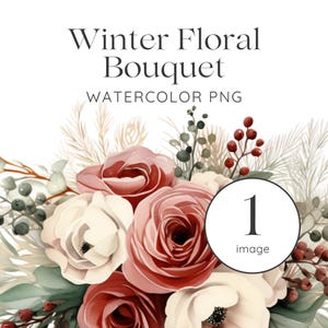 Inverno Floral PNG Natal Floral PNG Design para Artesanato de Férias Aquarela Flores de Inverno Clipart Uso Comercial PNG