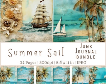 Sailboat Junk Journal Kit, Junk Journal Printables, Ephemera, Junk Journal Kit, Ocean Junk Journal, Scrapbooking Printables