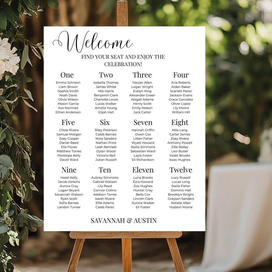 Minimalist Black & White Seating Chart Canva Template | Modern Editable ...