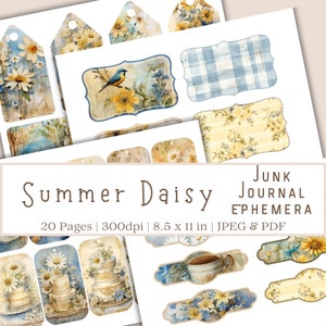 Daisy Junk Journal Ephemera, imprimables Junk Journal, documents éphémères, imprimés floraux pour journaliser, imprimables scrapbooking, fleurs éphémères