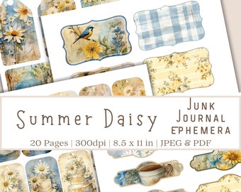 Daisy Junk Journal Ephemera, Junk Journal Printables, Ephemera, Floral Printables for Journaling, Scrapbooking Printables, Floral Ephemera