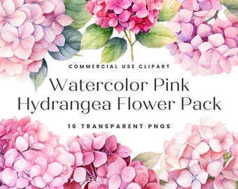 Pink Hydrangea Clipart, Watercolor Clipart, Invitation Clipart, Floral Clipart, Clipart for Commercial Use, Hydrangea Clipart, Floral PNG