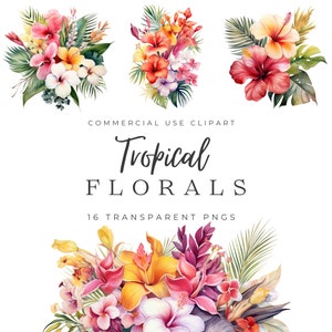 Tropical Floral Clipart, Floral Watercolor Clipart, Wedding Clipart, Floral Clipart, Clipart for Commercial Use, Floral PNG