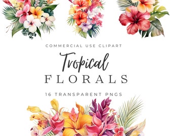 Tropical Floral Clipart, Floral Watercolor Clipart, Wedding Clipart, Floral Clipart, Clipart for Commercial Use, Floral PNG