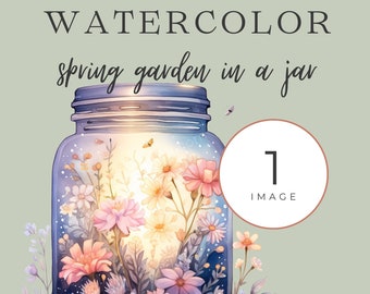 Flowers in a Jar Clipart, Png Mason Jar Graphics, Transparent Png, Commercial Clipart, Mason Jar with Flowers, Spring Garden, Junk Journal