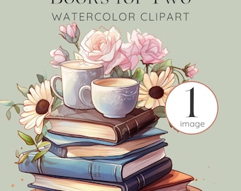 Watercolor Book Stack PNG, Literature Clipart, Coffee and Books Clipart, Books and Flowers, Book Clipart, Book Lover PNG, Commercial Clipart
