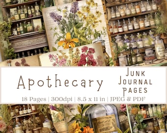 Apothecary Junk Journal Pages, Junk Journal Pages, Botanical Junk Journal Pages, Scrapbooking Pages, Journal Pages, Herb Junk Journal