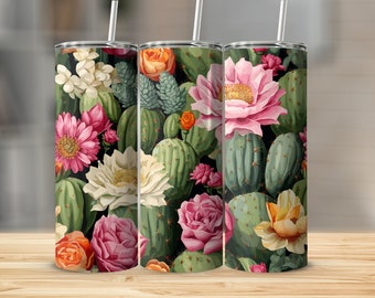 Floral Cactus Pattern 20oz Tumbler Wrap, Straight Tumbler Wrap, Tapered Tumbler Wrap, Commercial Use, PNG Tumbler Wrap, Succulent PNG