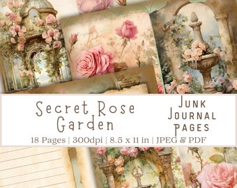 Secret Garden Junk Journal Pages, Junk Journal Pages, Floral Junk Journal Pages, Scrapbooking Pages, Journal Pages, Flower Ephemera