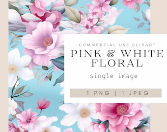 Floral Digital Paper, Digital Scrapbook Paper, Commercial Use, Digital Paper, Scrapbooking Paper, Seamless Patterns, Pink and White Flowers