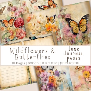 Butterfly Junk Journal Pages, Junk Journal Pages, Floral Junk Journal Pages, Scrapbooking Pages, Journal Pages, Butterfly Ephemera