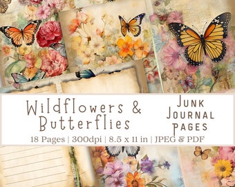 Butterfly Junk Journal Pages, Junk Journal Pages, Floral Junk Journal Pages, Scrapbooking Pages, Journal Pages, Butterfly Ephemera