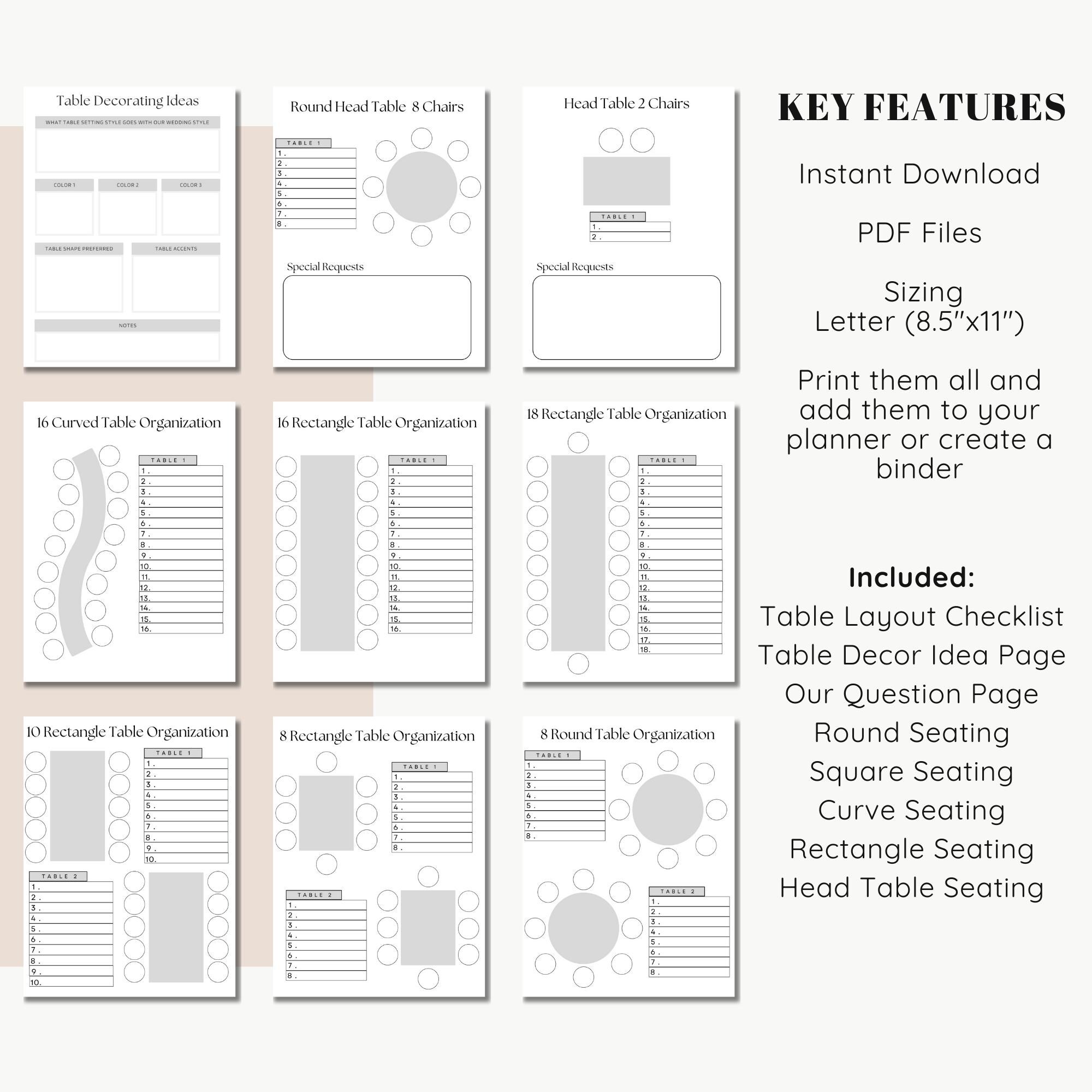 Editable Seating Chart Canva Template | 20 Table Layouts | Instant ...