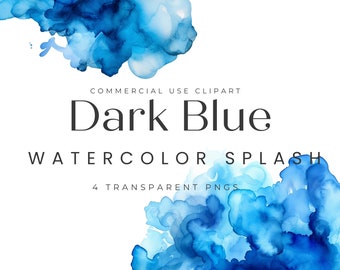 Blue Watercolor Color Splash Clipart, Blue Alcohol Ink Clipart, Watercolor Splash PNG, Commercial Use, Alcohol Ink PNG