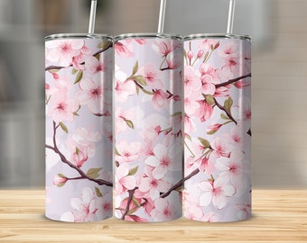 Romántica flor de cerezo 20oz envoltura de vaso, envoltura de vaso recto, envoltura de vaso cónico, uso comercial, envoltura de vaso PNG, vaso Sakura PNG
