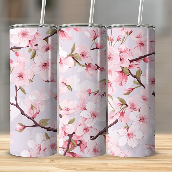 Romantische Kirschblüte 20 Unzen Tumbler Wrap, gerader Tumbler Wrap, konischer Tumbler Wrap, kommerzielle Nutzung, PNG Tumbler Wrap, Sakura Tumbler PNG