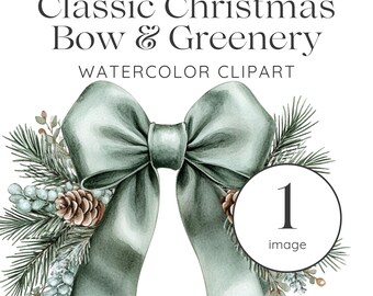 Green Coquette Christmas Bow PNG, Christmas Bow PNG, Winter Clipart, Classic Christmas Bow PNG, Clipart for Commercial Use