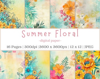 Zomer bloemen digitaal papier, digitaal papierpakket, commercieel gebruik, digitaal papier, bloemen digitaal papierpakket, scrapbookingpapier