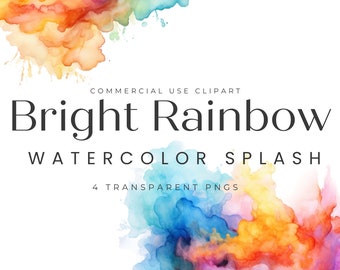 Rainbow Watercolor Color Splash Clipart, Alcohol Ink Clipart, Watercolor Splash PNG, Commercial Use, Instant Download, Alcohol Ink PNG