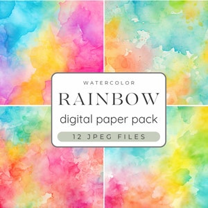 Rainbow Watercolor Paper Pack, Digital Paper Pack, Commercial Use, Digital Paper, Watercolor Digital Paper Clipart Pack, Scrapbooking Paper