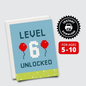 Carte débloquée de niveau - 5 à 10 ans - Cartes d’anniversaire de jeu vidéo - Jeu de voeux vierge imprimable