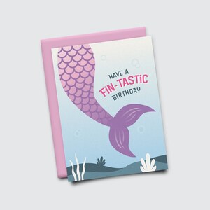 Mermaid Card - Have a Fin-Tastic Birthday - PRINTABLE Blank Greeting Card