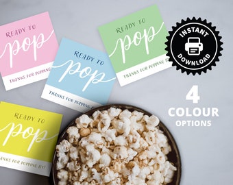 Ready to Pop - PRINTABLE Popcorn Labels - Baby Shower Favours