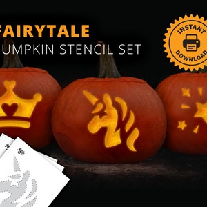 Fairytale PRINTABLE Pumpkin Carving Stencil Set Unicorn | Etsy