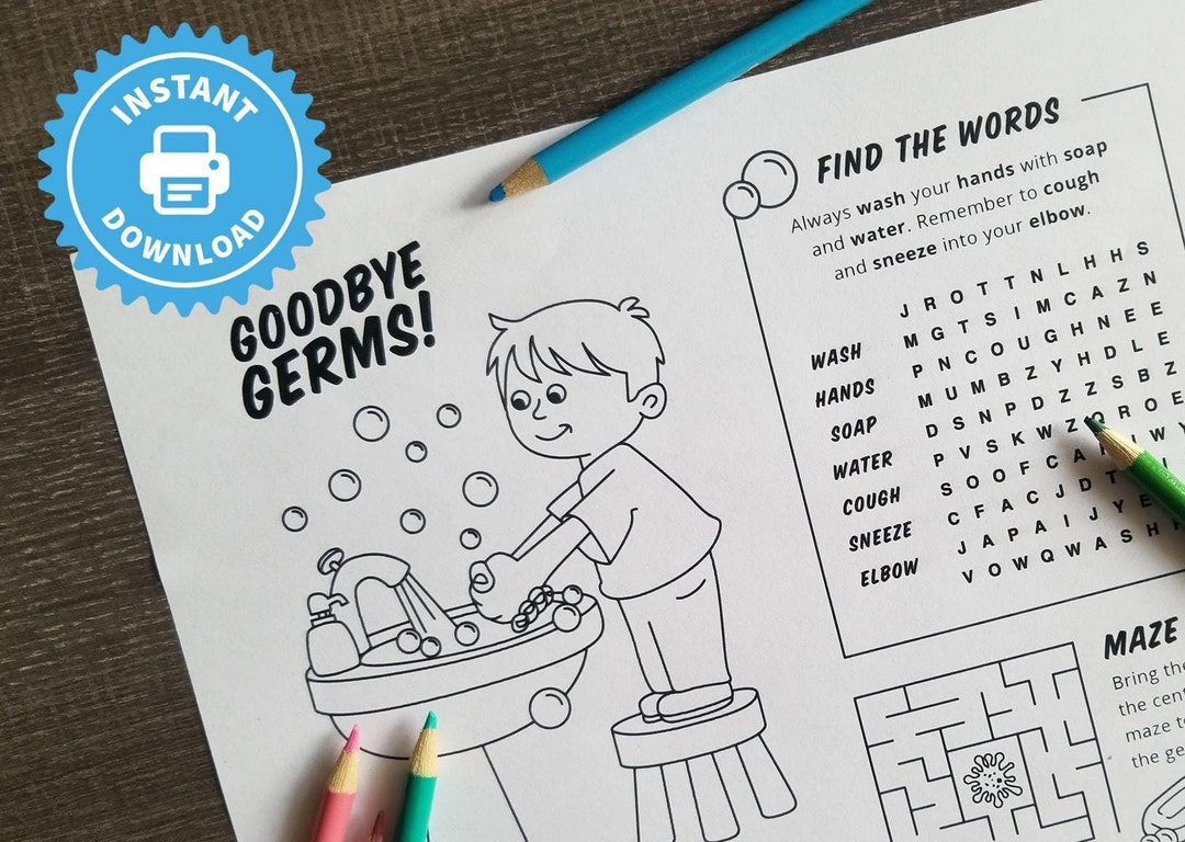 goodbye-germs-printable-activity-sheet-hand-washing-coloring-page-word-search-maze-back-to-school-etsy for Free Printable Germs Worksheets Printables Goodbye Germs PRINTABLE Activity Sheet - Hand Washing Coloring Page - Word Search - Maze - Back to School - Etsy for Free Printable Germs Worksheets Printables