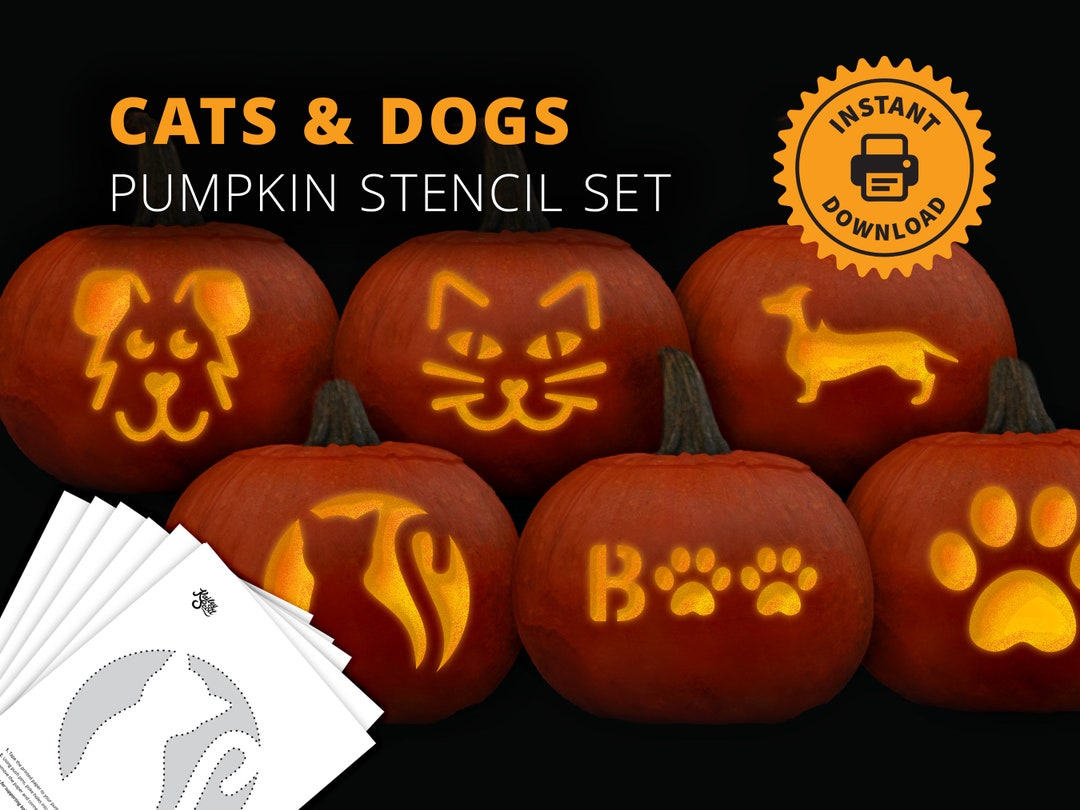 Cats and Dogs PRINTABLE Pumpkin Carving Stencil Set Animal