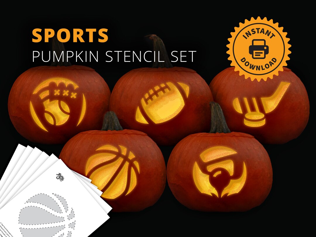 Sports PRINTABLE Pumpkin Carving Stencil Set Football Basketball Baseball Hockey And Golf Sports PRINTABLE Pumpkin Carving Stencil Set Football Basketball Baseball Hockey And Golf
