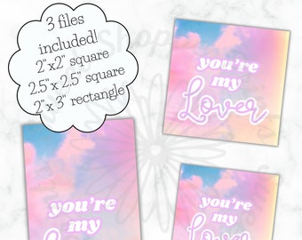 Etiqueta de San Valentín cuadrada de 2"/2,5" y rectangular de 2 x 3" - Swiftie Lover - Descarga instantánea