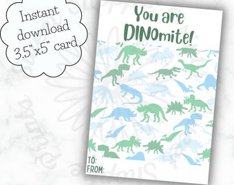 3.5"x5" Valentine Cookie Card - Dinomite - Instant Download