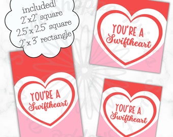 2"/2.5" Square & 2x3" Rect Valentine tag- Etiqueta Swiftheart Swiftie- Descarga instantánea
