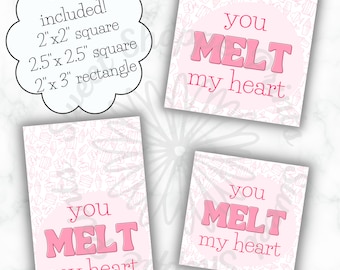 2&quot;/2.5&quot; Square & 2x3&quot; Rect Valentine tag- Melt my Heart- Instant Download