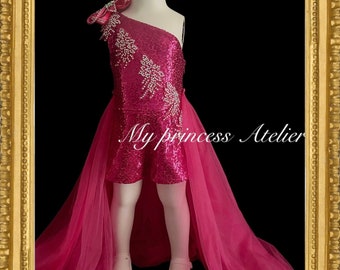Fun Fashion Pageant Outfit/ Pageant Couture Romper/ Pink Pageant Birthday Romper/ Girls Couture Dress/ International Pageant Outfit.