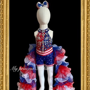 Fourth of July girl pageant dress, Fun fashion patriotic dress, Independence Day pageant dress, Start spangled pageant dress, America custom