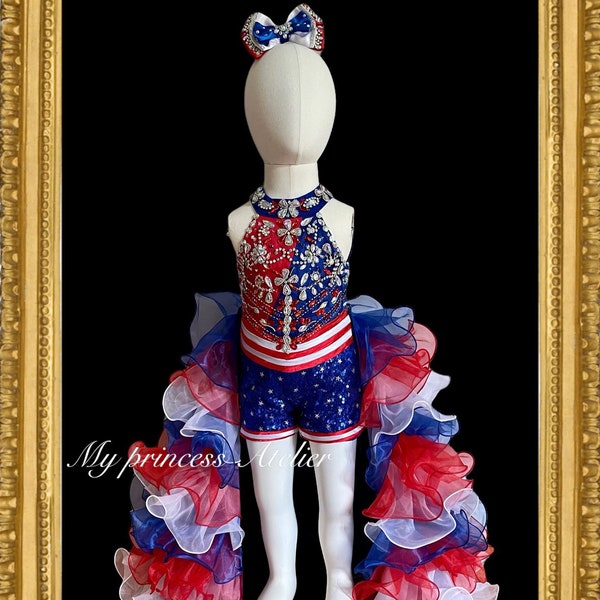 Fourth of July girl pageant dress, Fun fashion patriotic dress, Independence Day pageant dress, Start spangled pageant dress, America custom