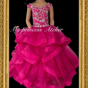 Princess Pink Gown/ Fuchsia Flower Girl Dress/ Glitz Fuchsia Pageant Gown Girl Princess Birthday Dress/ Glitz Pageant Gown.