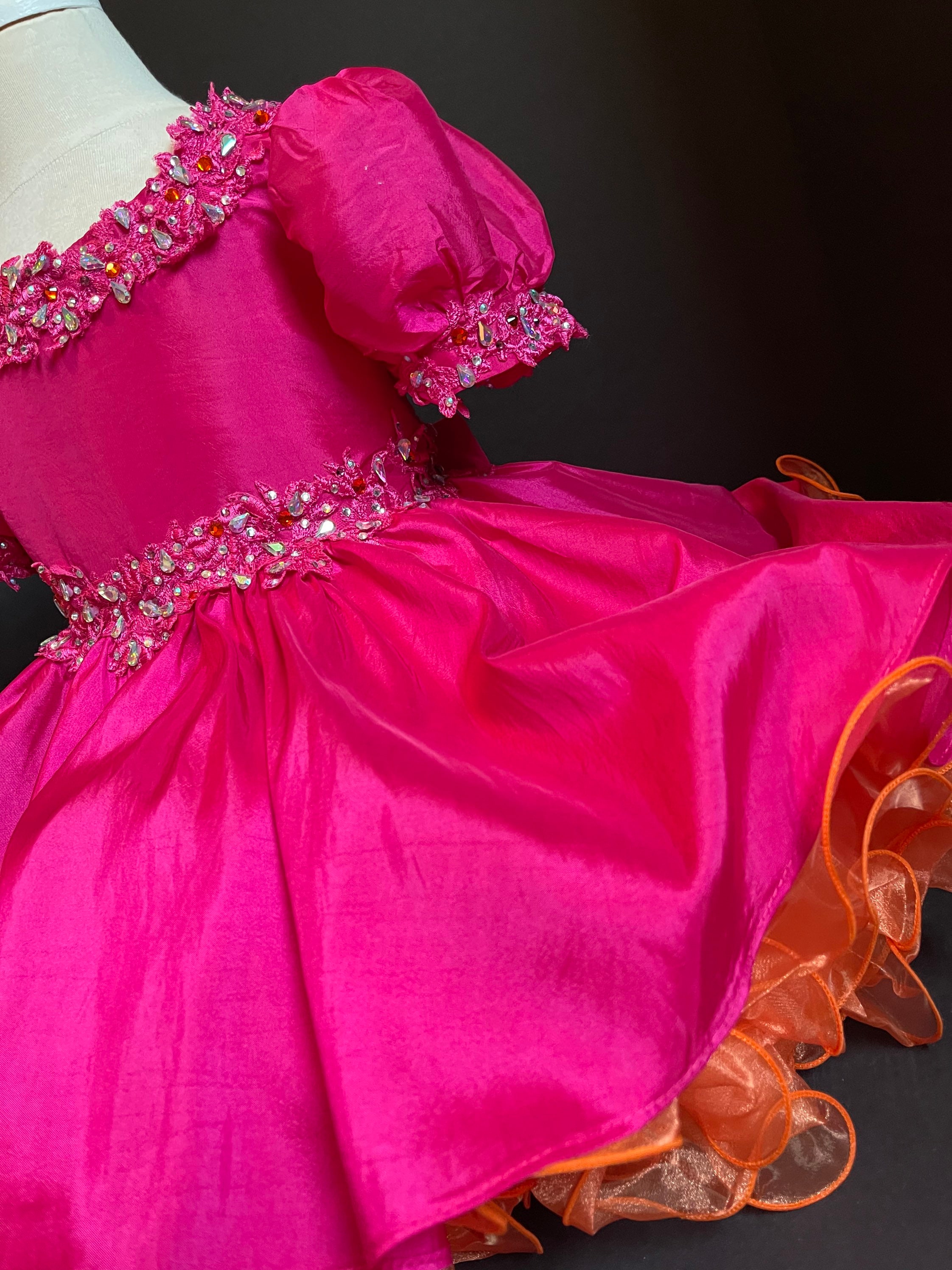 Crystals Fuchsia Asymmetrical Neckline Pageant Dress