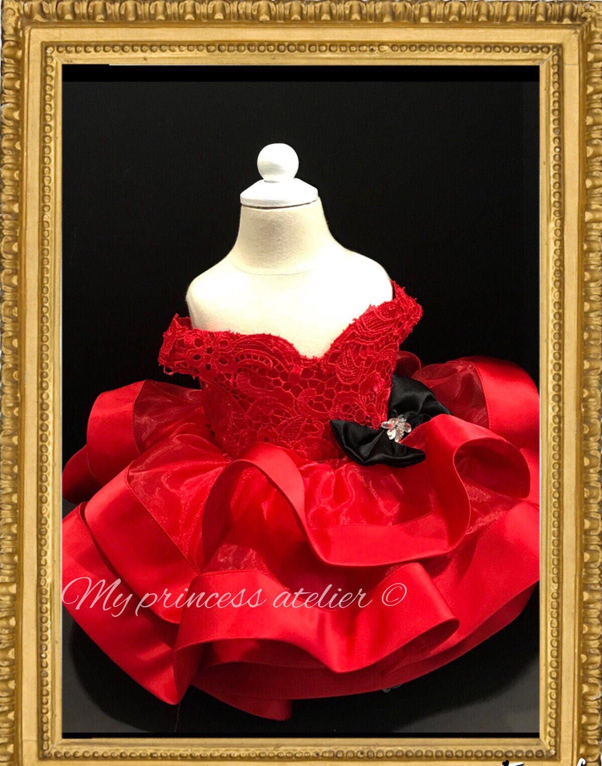 open lace back dress One Shoulder Ruffles Ballgown Opulent Princess Dress Flower Girl Dress Celestial 3240 Pre-Order 7-8 Years / Red main image 1