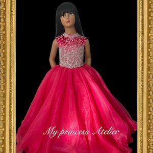 Girls fuchsia gown dress/ Pageant glitz gown dress/ Princess gown dress/ Flower gir