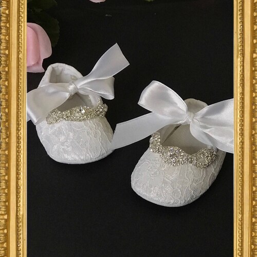 White Crib Shoes/ Christening Lace Shoes/ Baby Jeweled White Etsy
