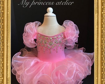 Girls pink pageant birthday dress, couture glitz pageant dress, first birthday girl dress, pink princess dress, girls natural dress.